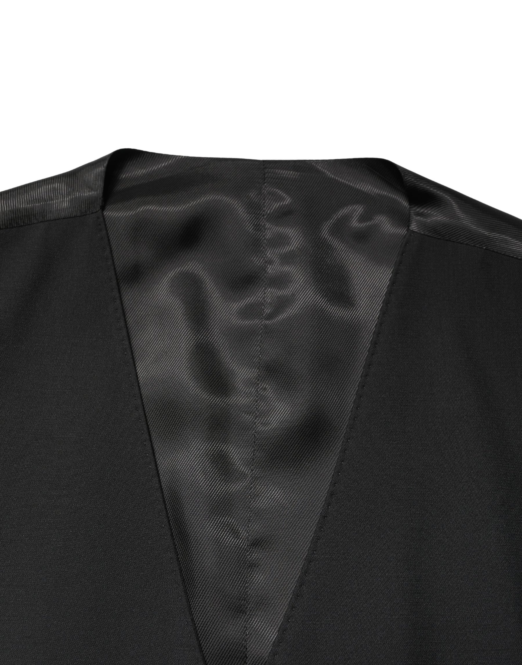 Dolce & Gabbana Black Wool Single Breasted Men Waistcoat Vest | Regal Royce