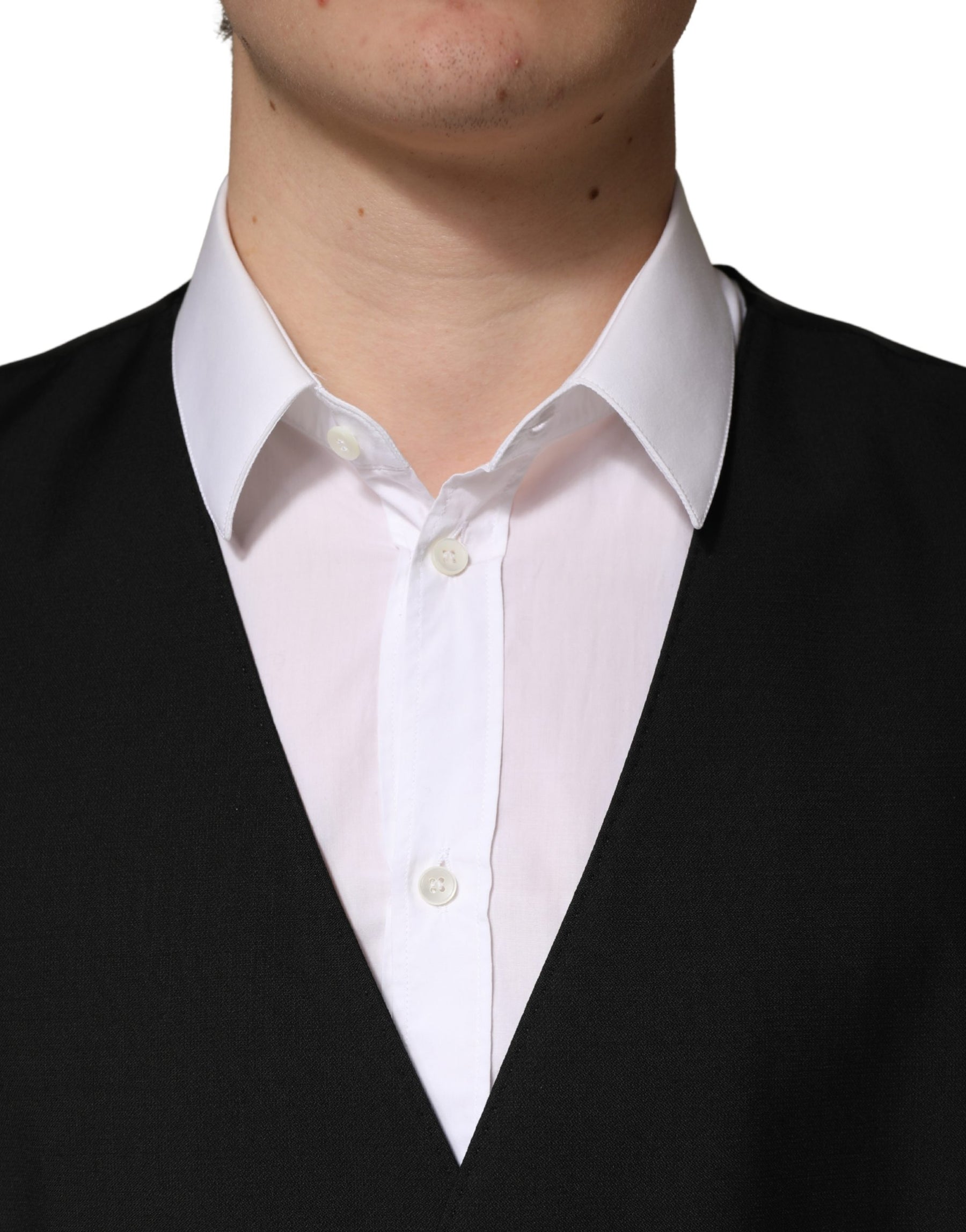 Dolce & Gabbana Black Wool Single Breasted Men Waistcoat Vest | Regal Royce