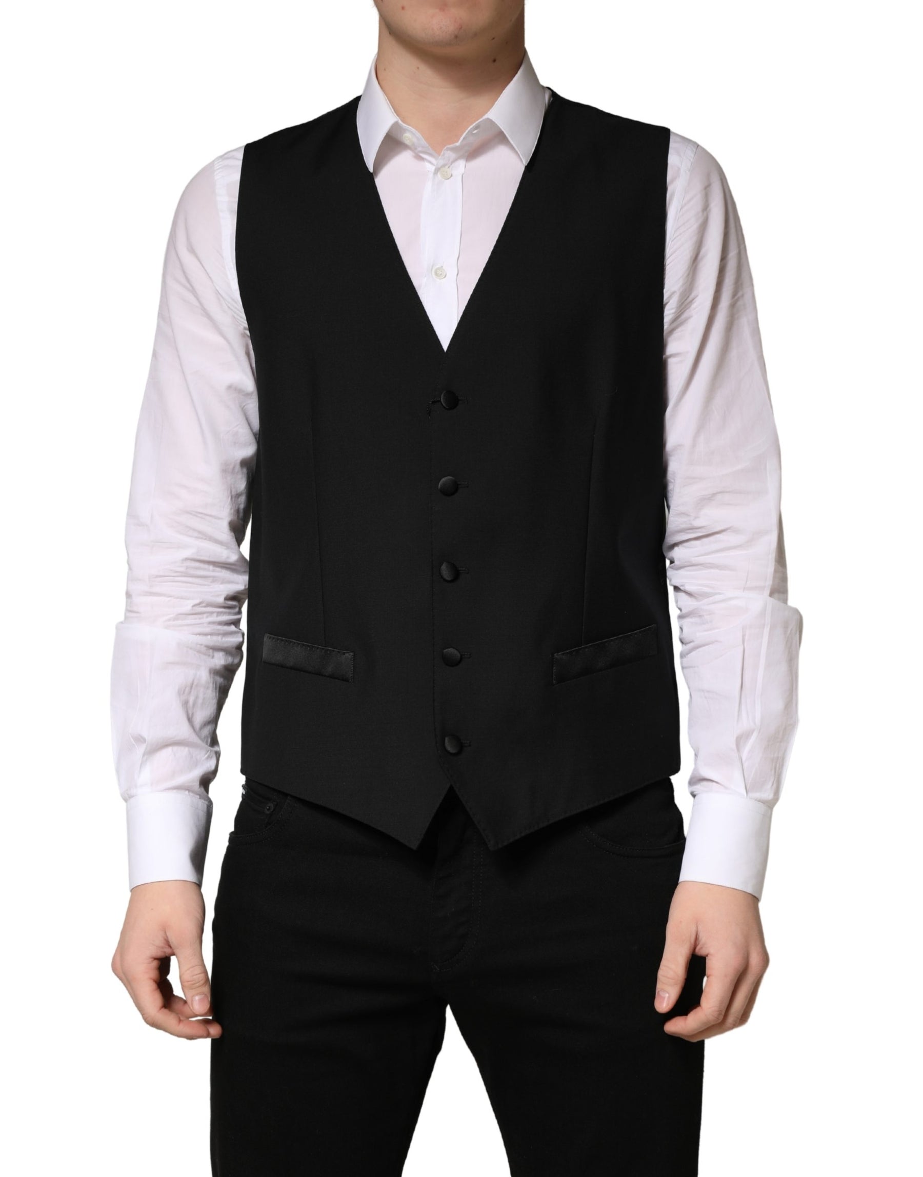 Dolce & Gabbana Black Wool Single Breasted Men Waistcoat Vest | Regal Royce