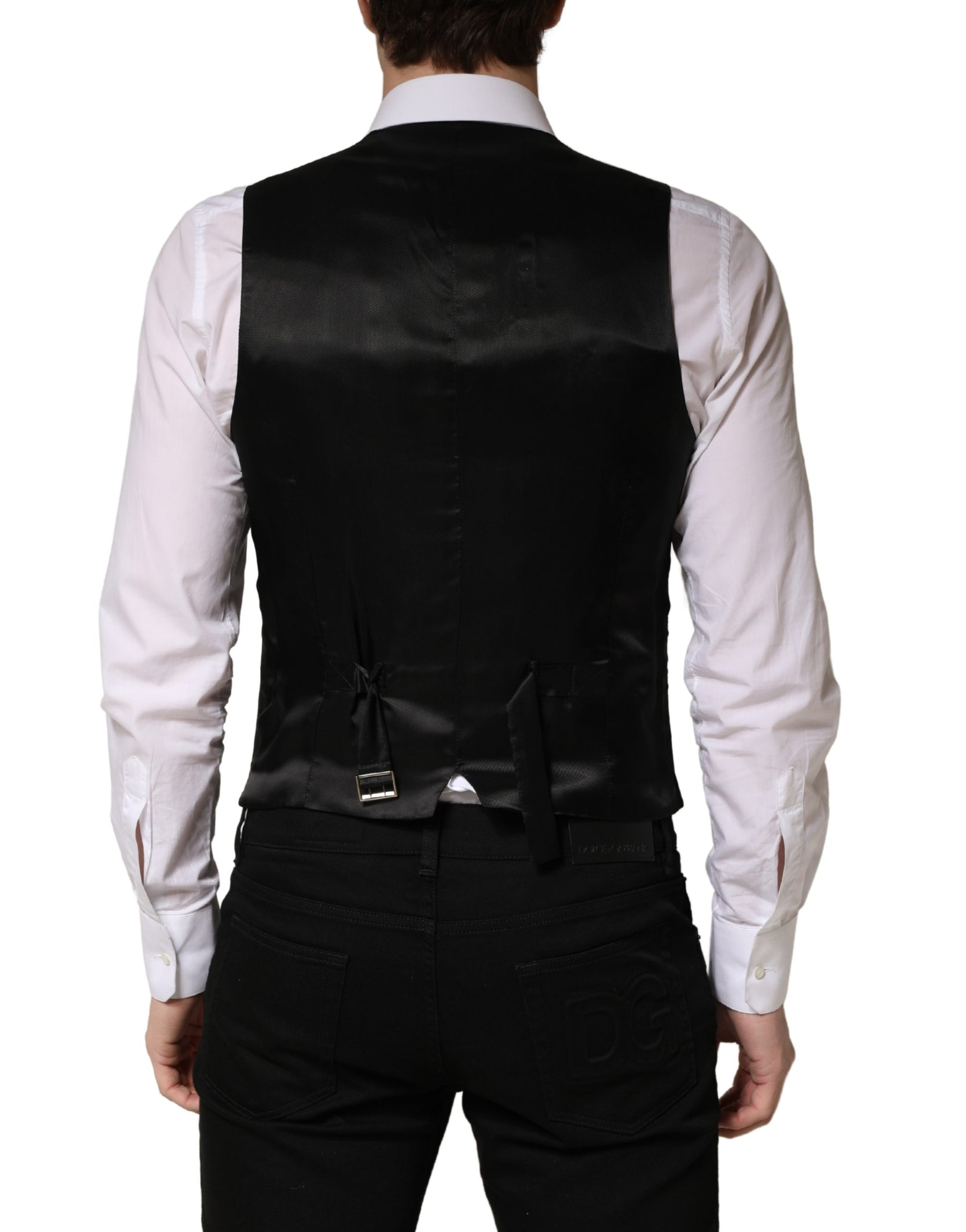Dolce & Gabbana Black Wool Single Breasted Men Waistcoat Vest | Regal Royce