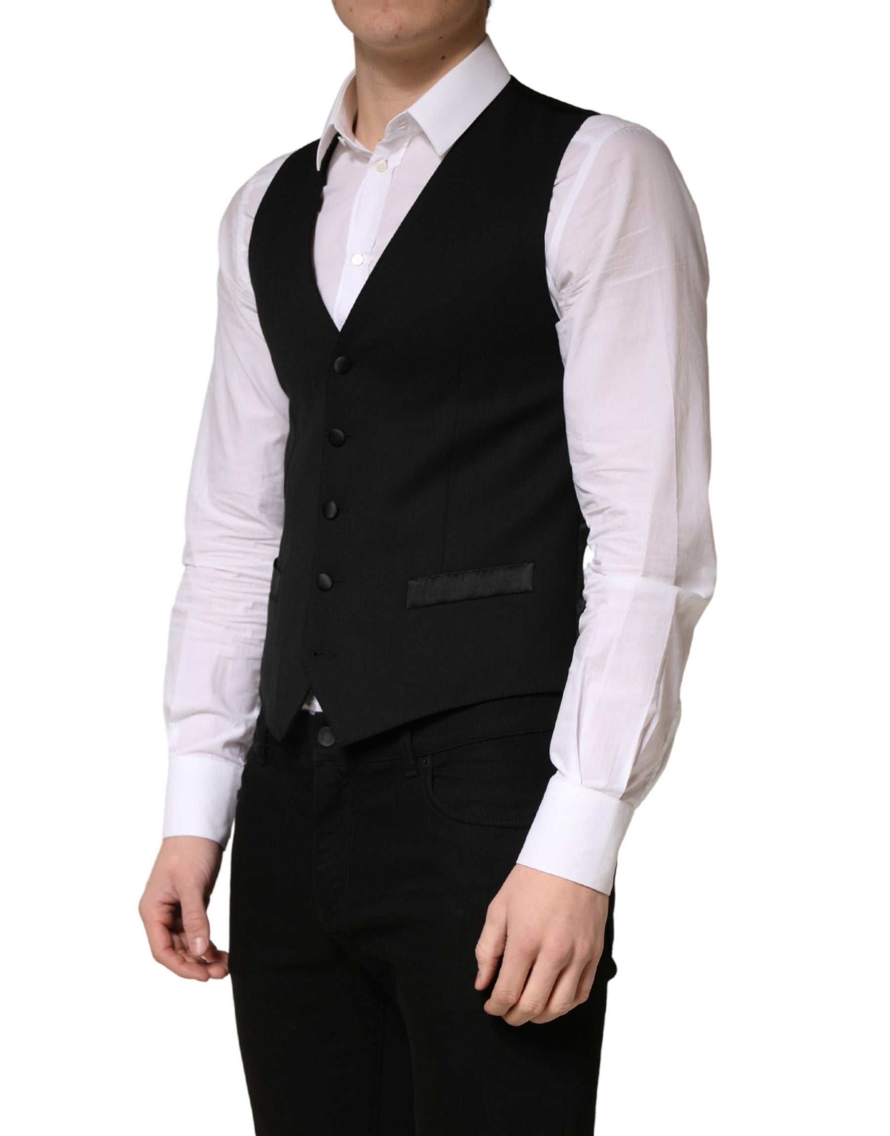 Dolce & Gabbana Black Wool Single Breasted Men Waistcoat Vest | Regal Royce