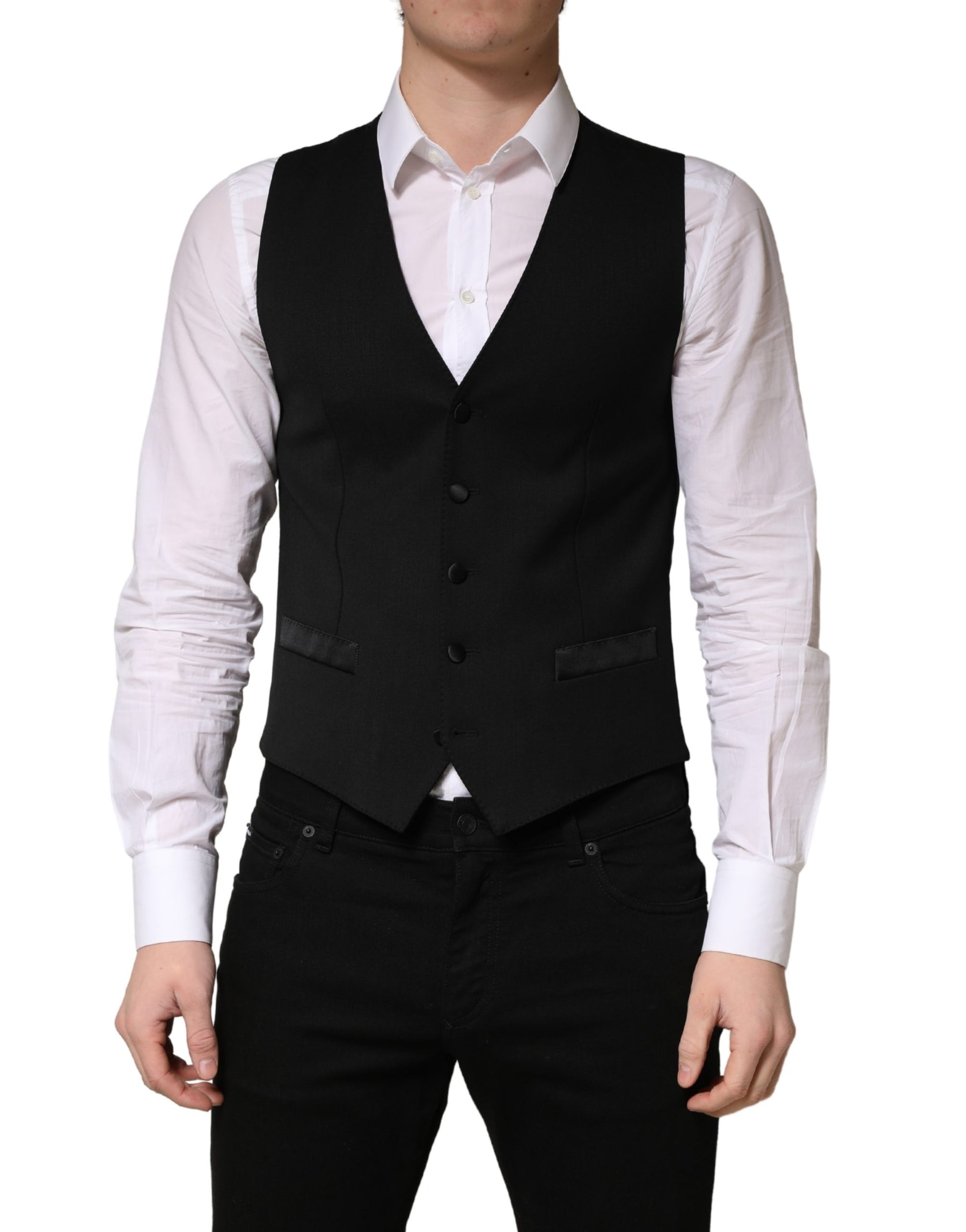 Dolce & Gabbana Black Wool Single Breasted Men Waistcoat Vest | Regal Royce