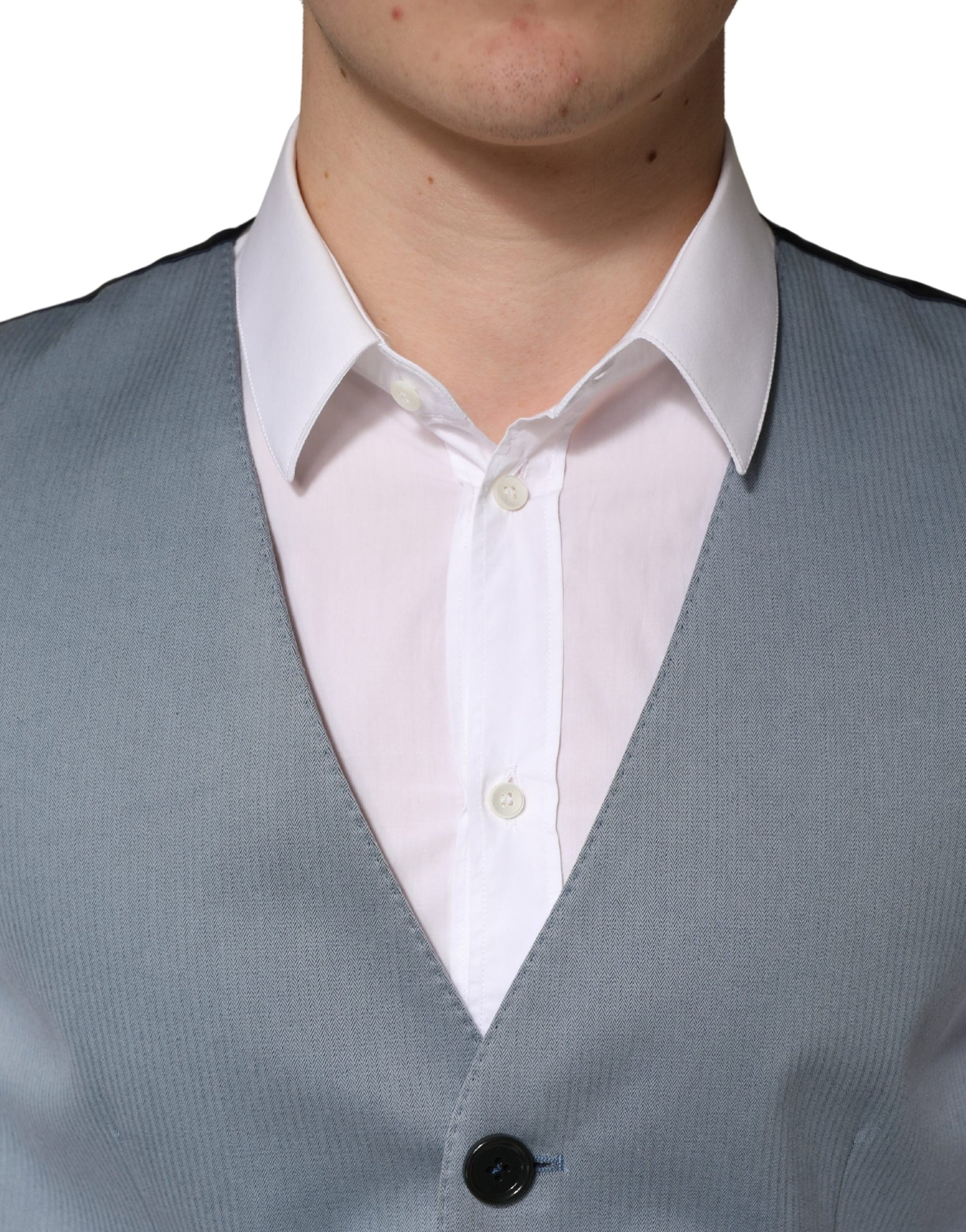 Dolce & Gabbana Gray Wool Single Breasted Men Waistcoat Vest | Regal Royce