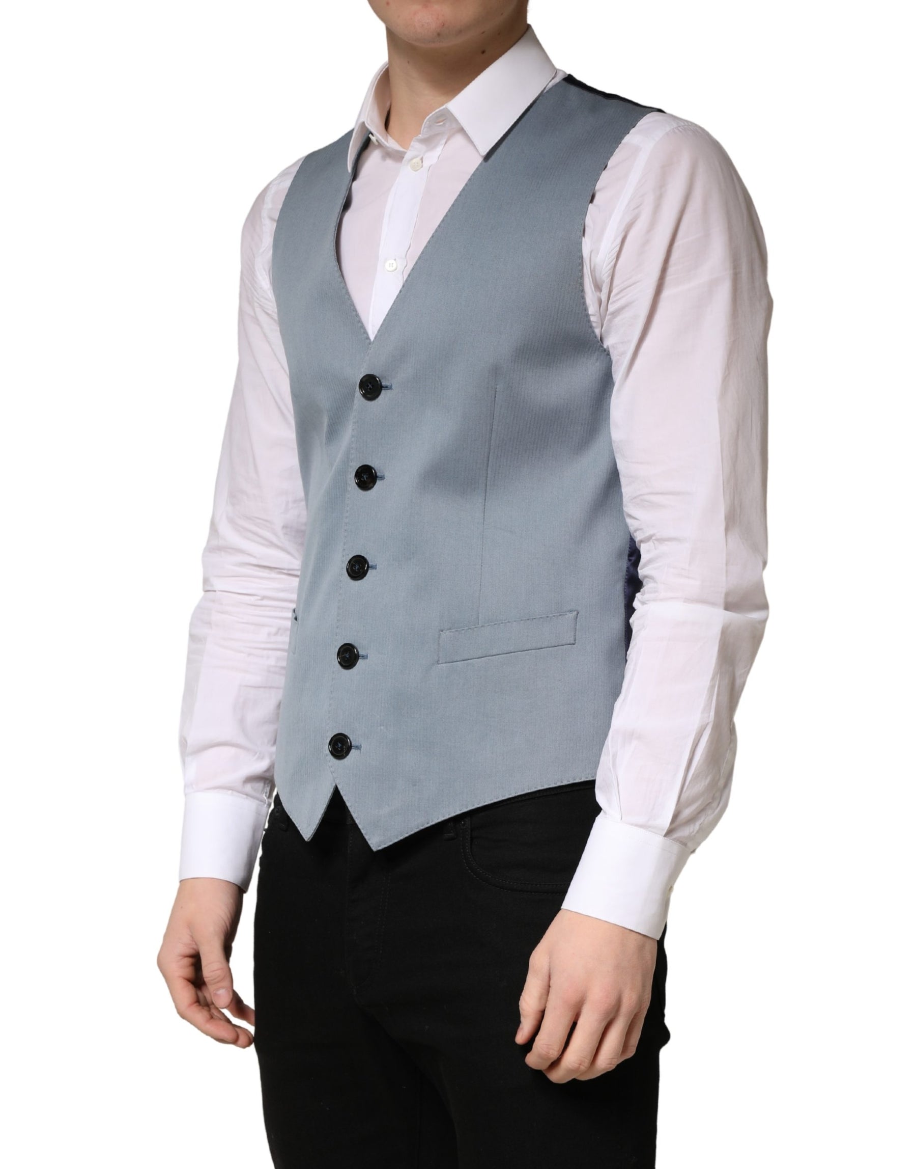 Dolce & Gabbana Gray Wool Single Breasted Men Waistcoat Vest | Regal Royce