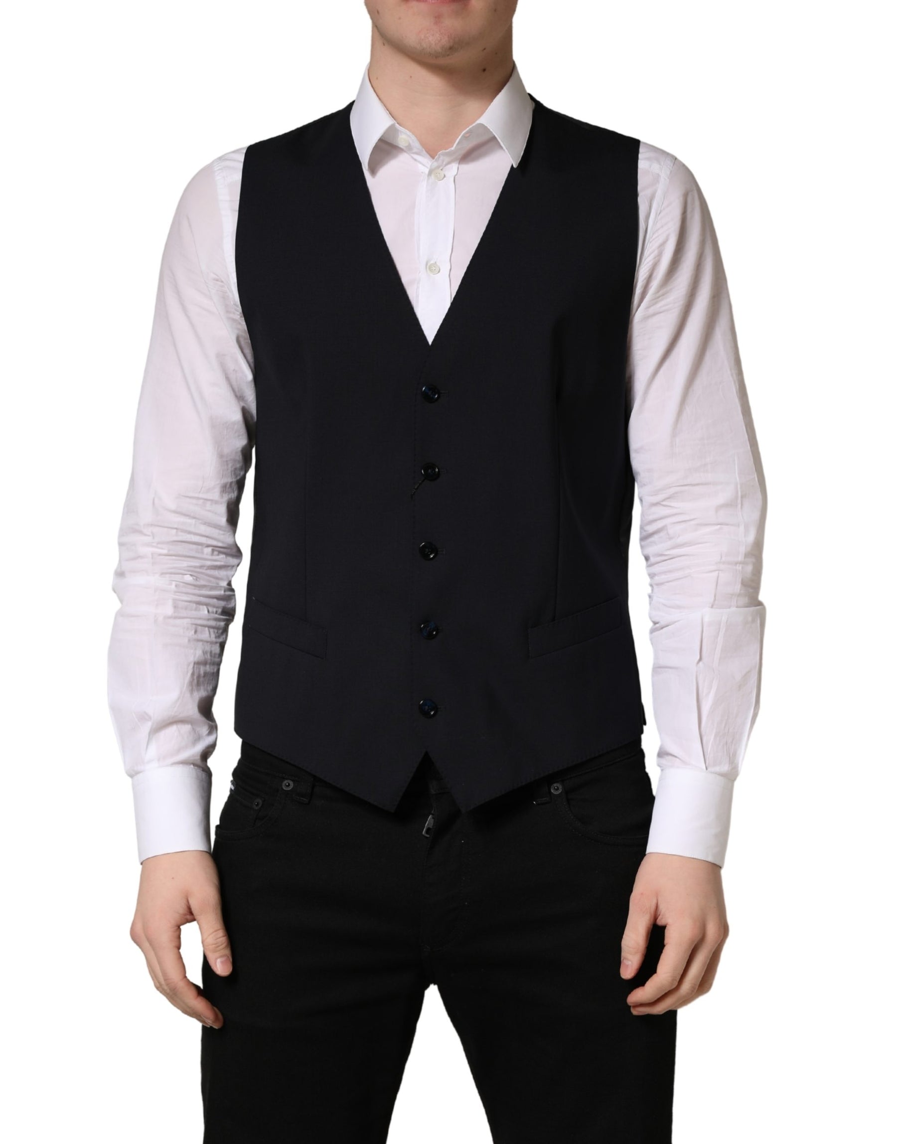 Dolce & Gabbana Black Wool Single Breasted Waistcoat Vest | Regal Royce