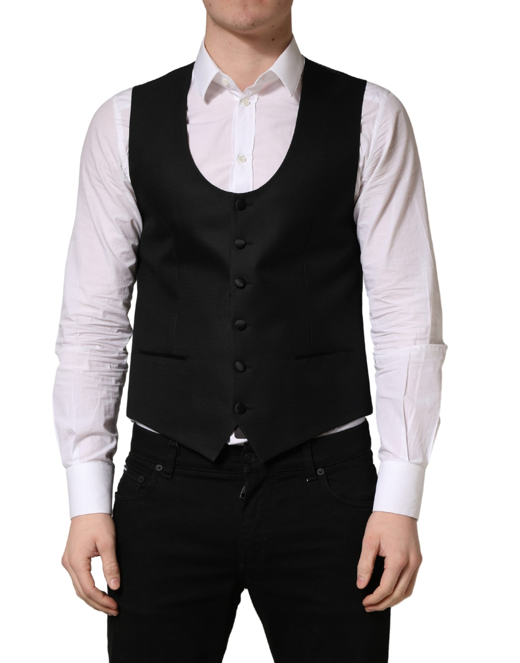 Dolce & Gabbana Black Stripe Single Breasted Waistcoat Vest | Regal Royce