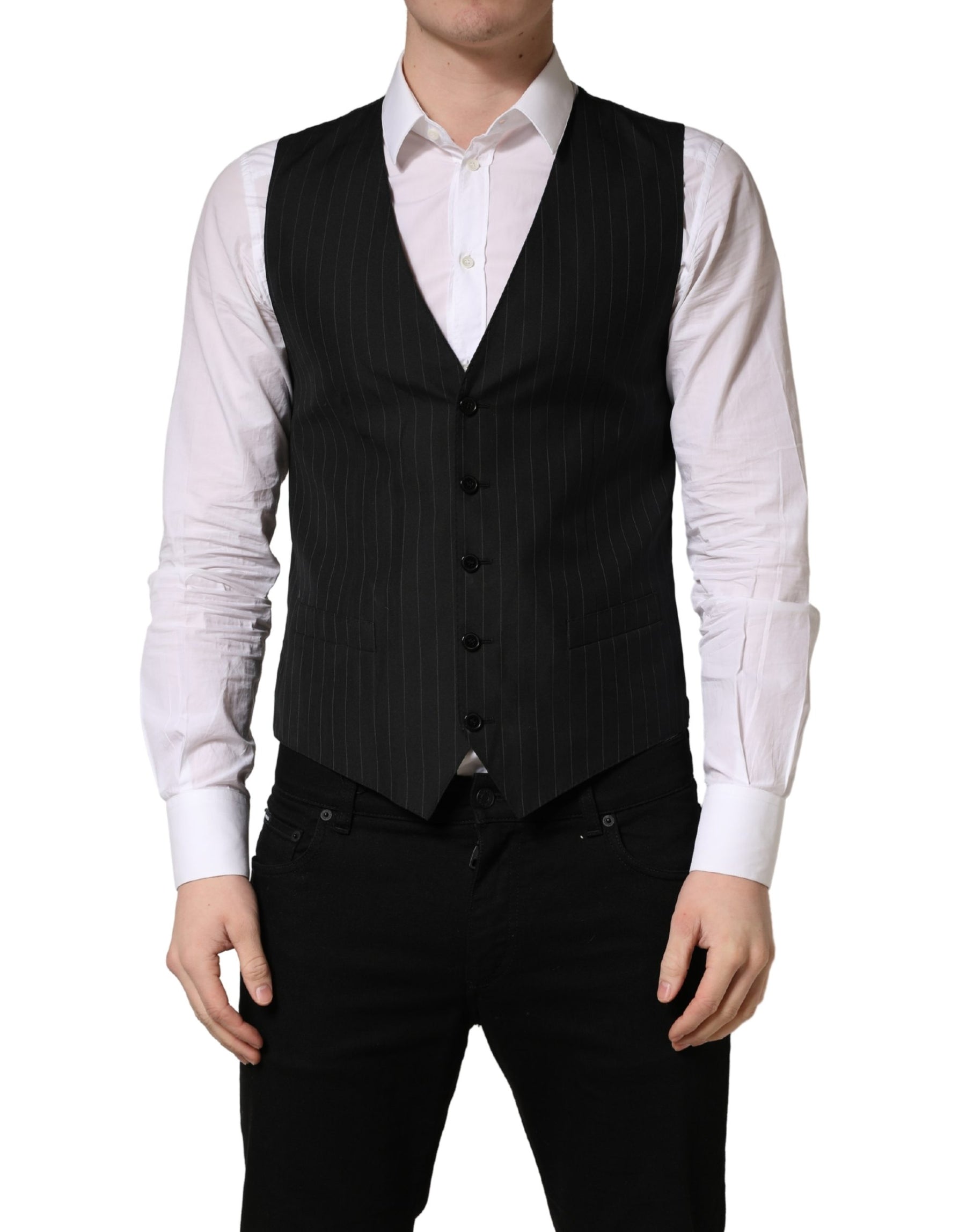 Dolce & Gabbana Black Stripe Single Breasted Waistcoat Vest | Regal Royce