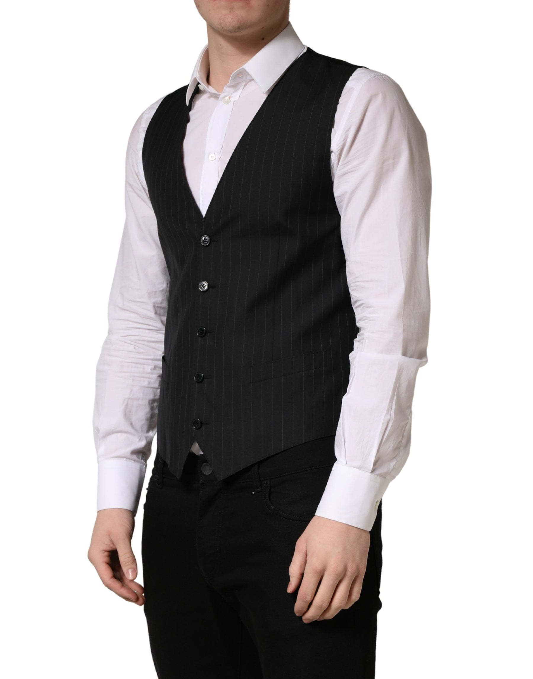 Dolce & Gabbana Black Stripe Single Breasted Waistcoat Vest | Regal Royce