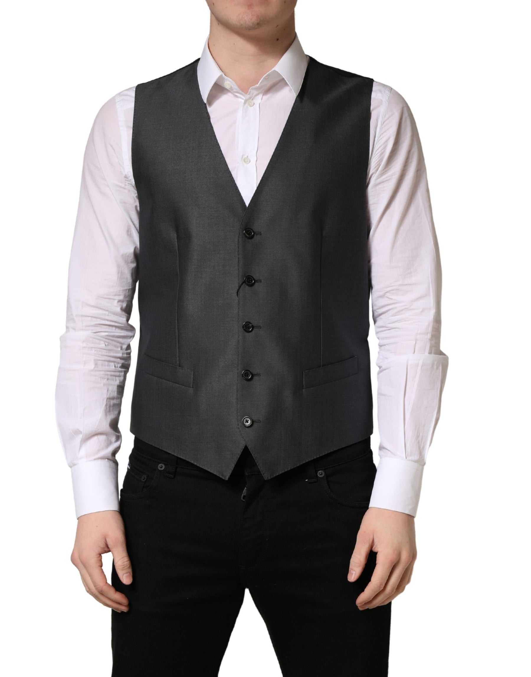 Dolce & Gabbana Dark Gray Single Breasted Men Waistcoat Vest | Regal Royce