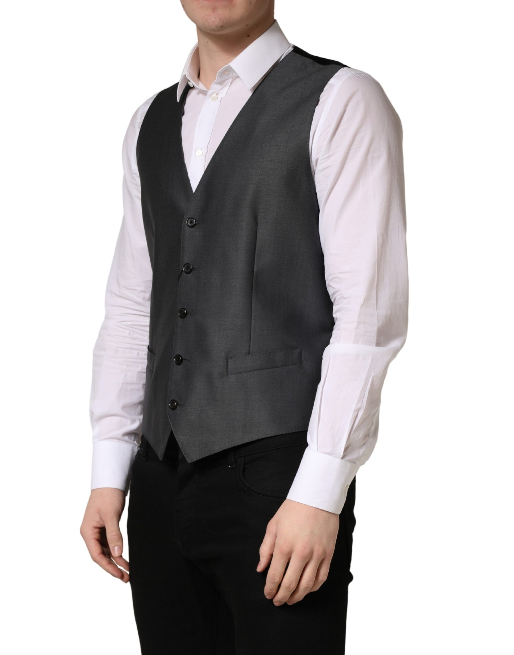 Dolce & Gabbana Dark Gray Single Breasted Men Waistcoat Vest | Regal Royce