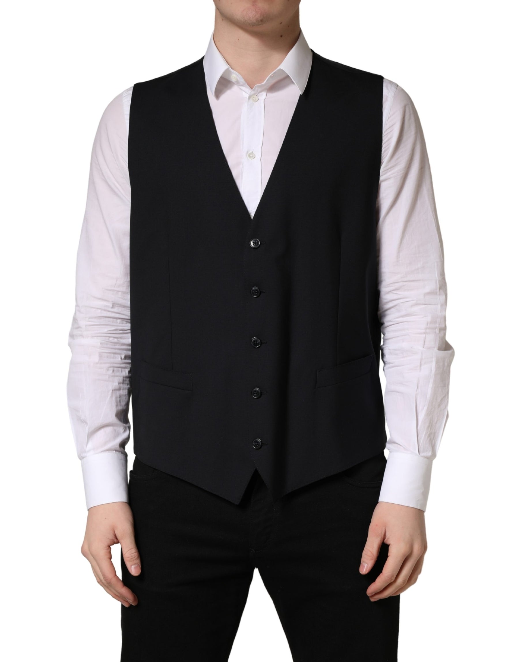 Dolce & Gabbana Black Wool Single Breasted Waistcoat Vest | Regal Royce