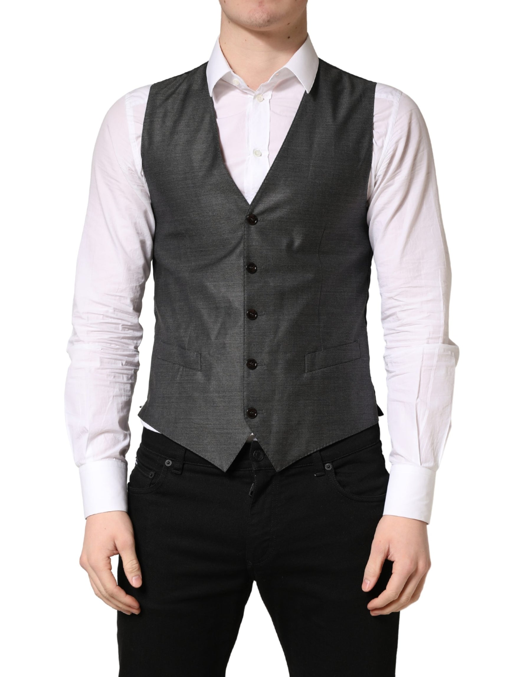 Dolce & Gabbana Dark Gray Wool Dress Formal Waistcoat Vest | Regal Royce