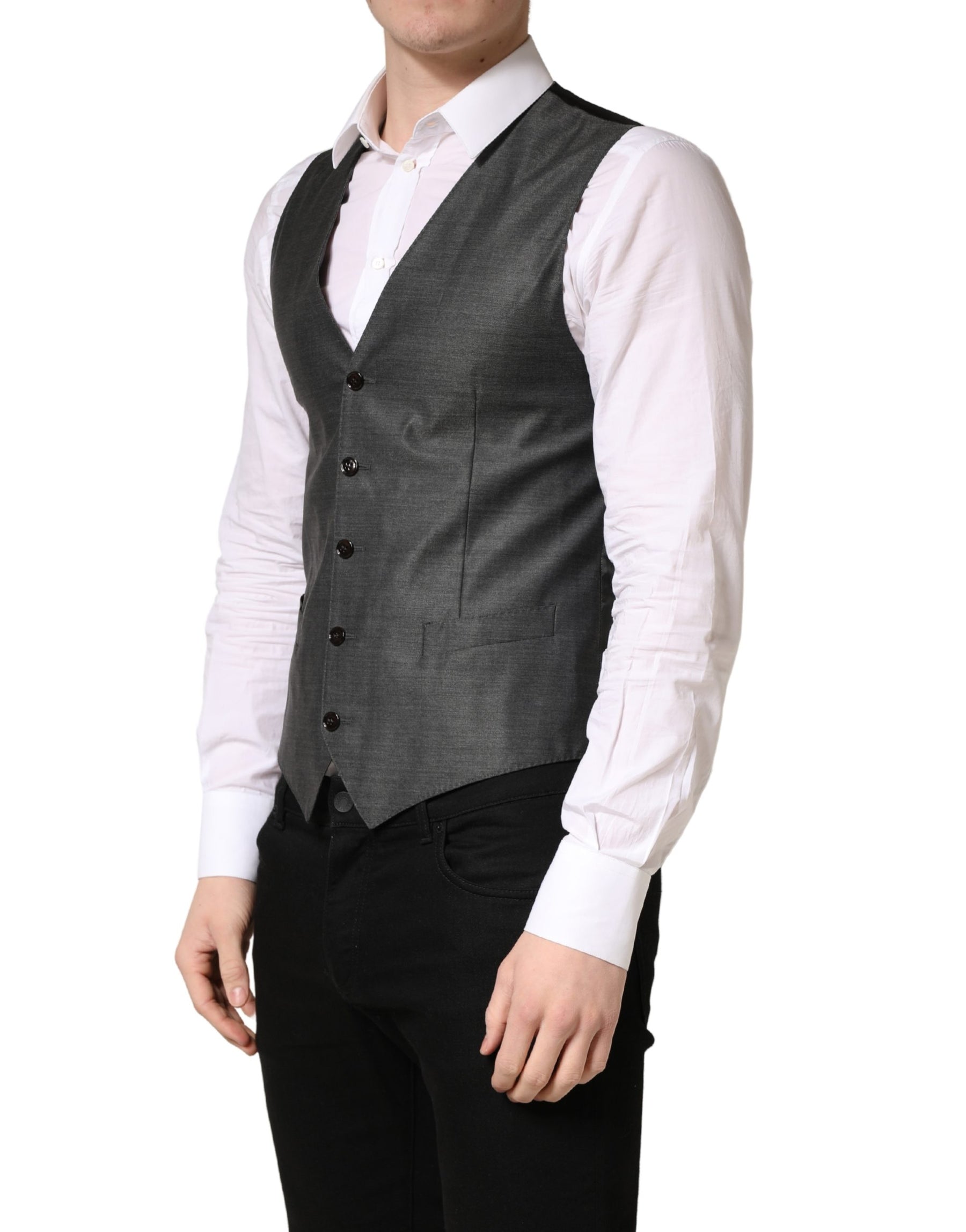 Dolce & Gabbana Dark Gray Wool Dress Formal Waistcoat Vest | Regal Royce