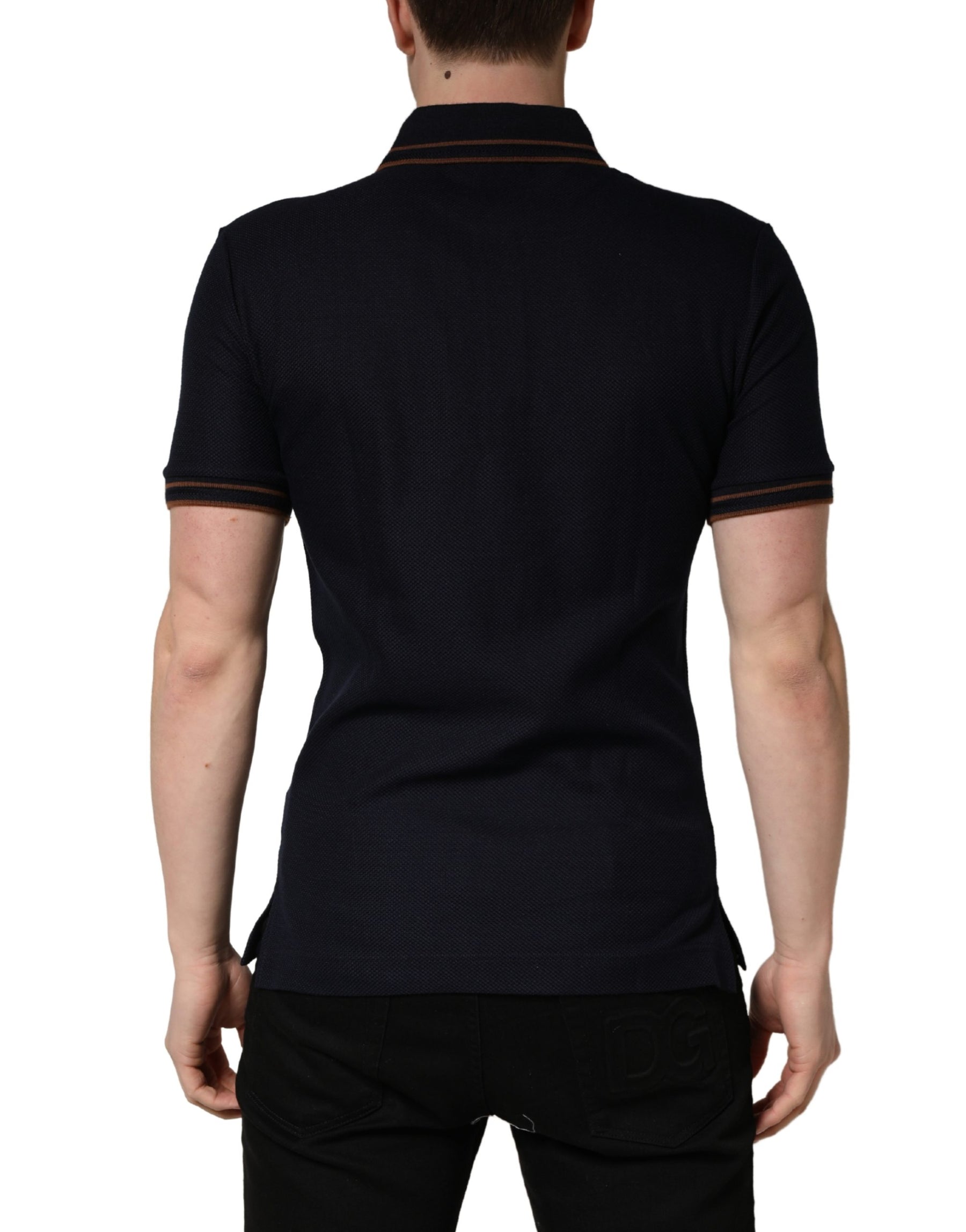 Dolce & Gabbana Dark Blue Silk Short Sleeve Men Polo T-shirt | Regal Royce