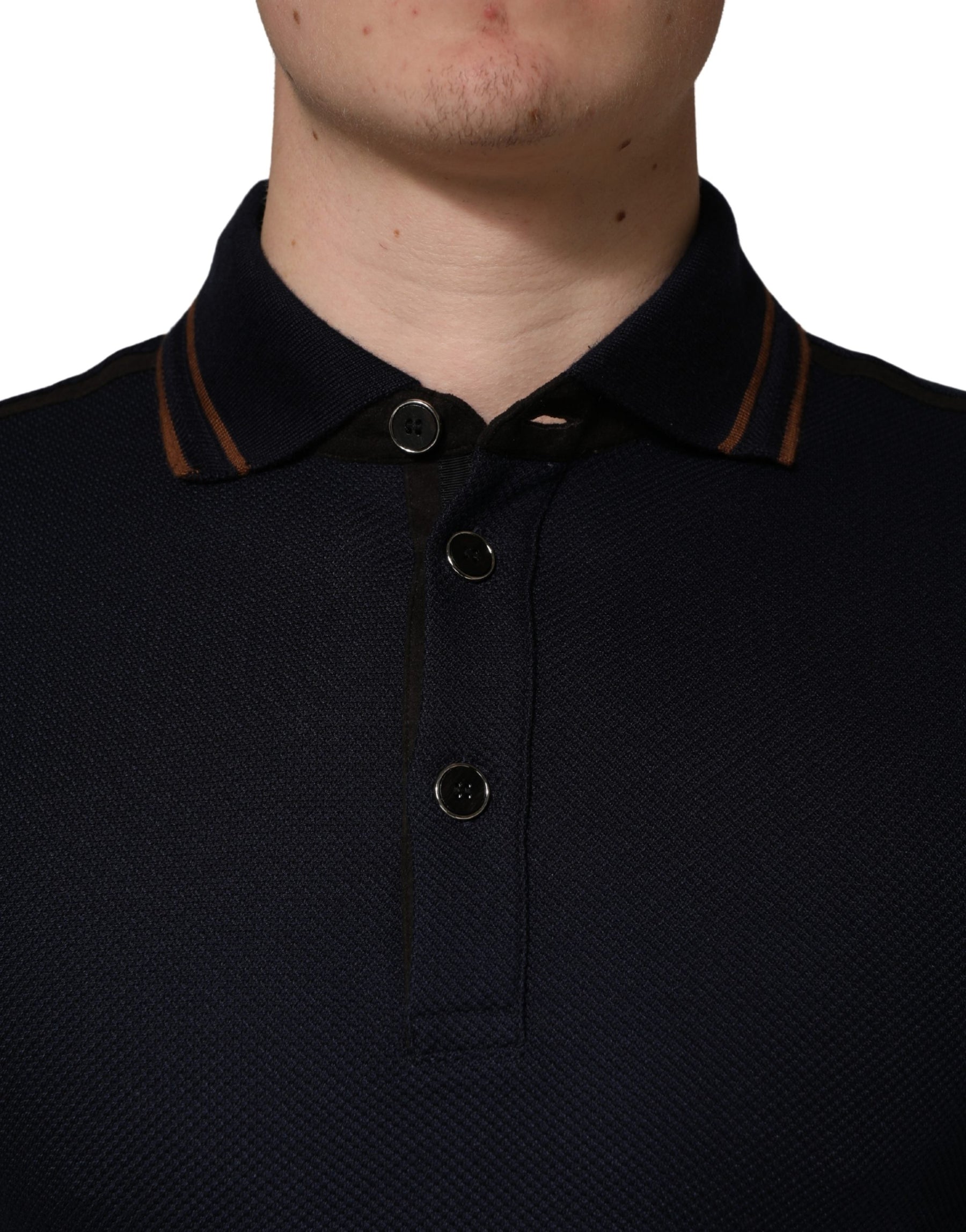 Dolce & Gabbana Dark Blue Silk Short Sleeve Men Polo T-shirt | Regal Royce