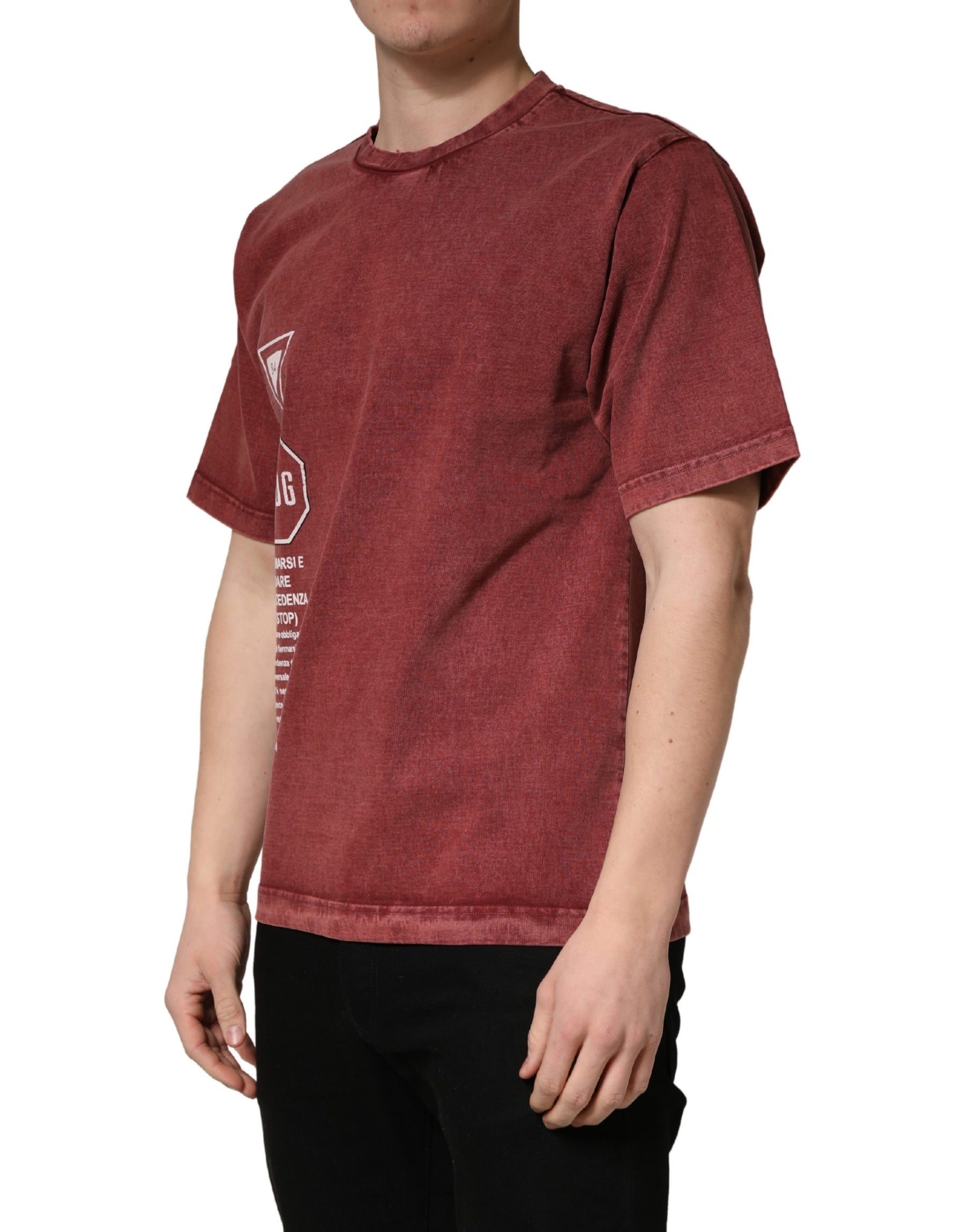 Dolce & Gabbana Maroon Print Round Neck Short Sleeve T-shirt | Regal Royce