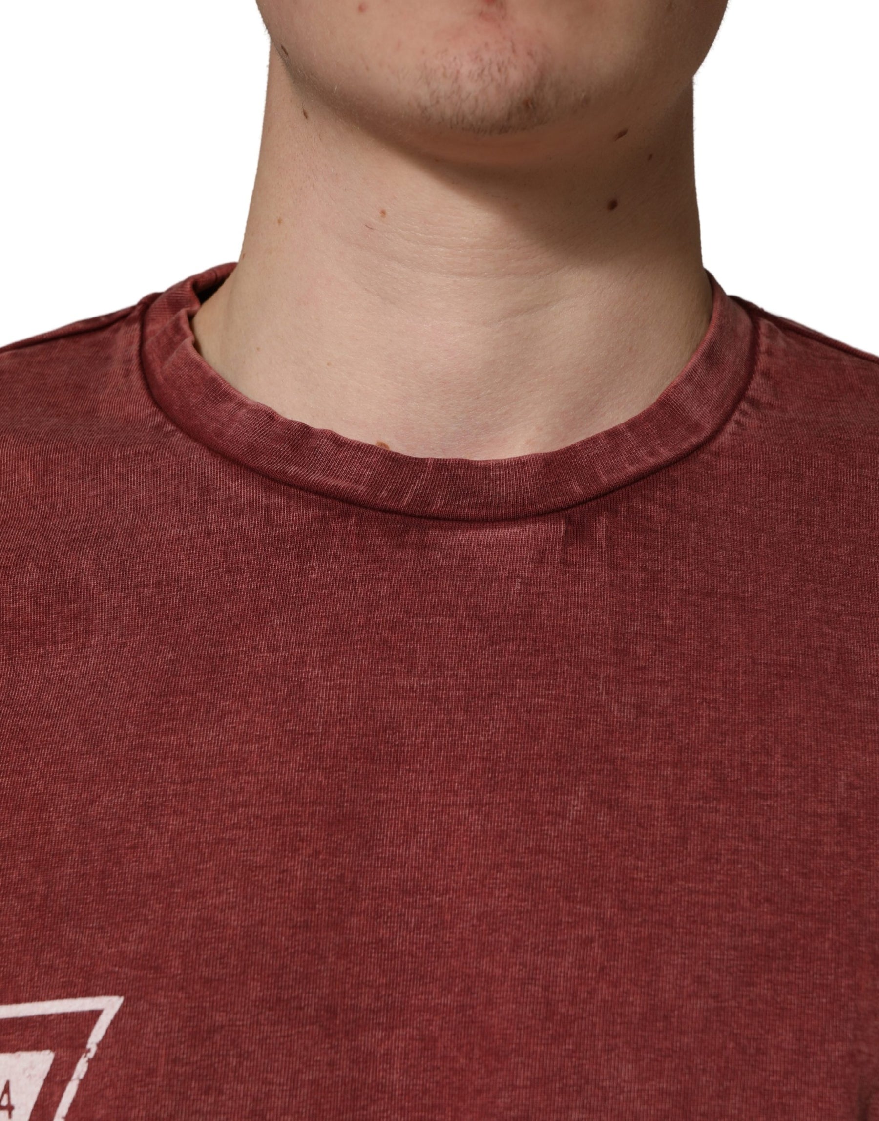 Dolce & Gabbana Maroon Print Round Neck Short Sleeve T-shirt | Regal Royce