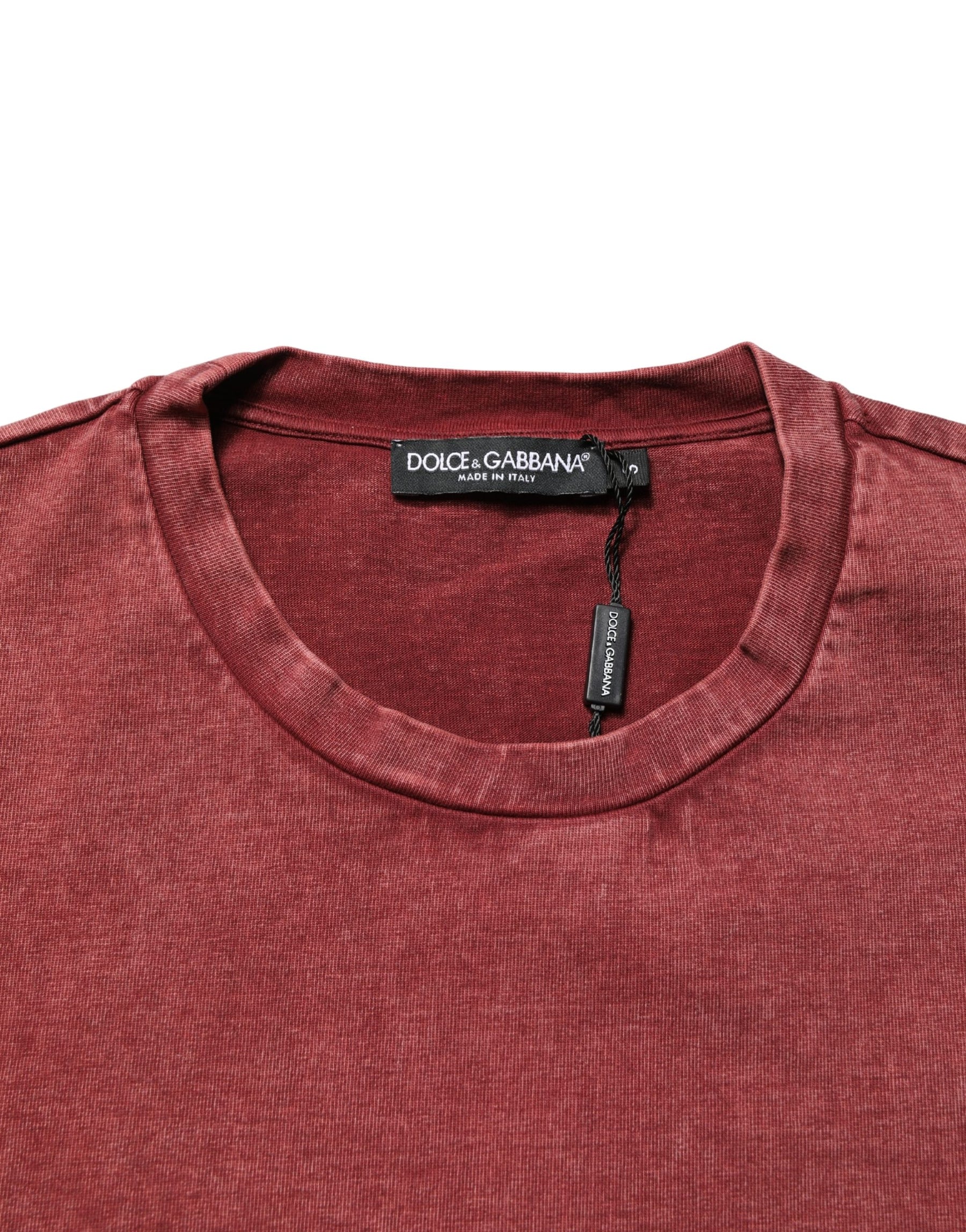 Dolce & Gabbana Maroon Print Round Neck Short Sleeve T-shirt | Regal Royce