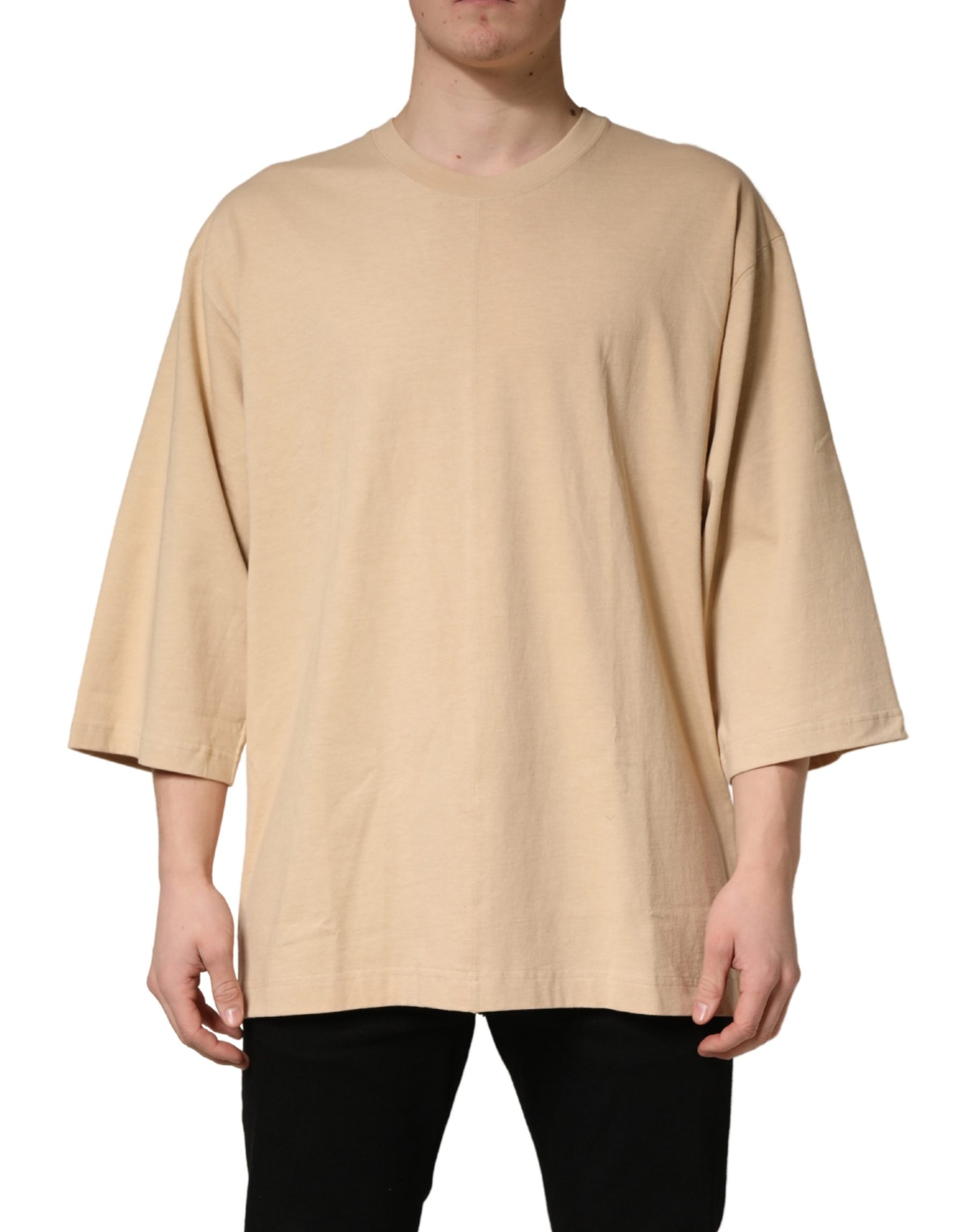 Dolce & Gabbana Beige Cotton Roundneck Oversized Fit T-shirt | Regal Royce