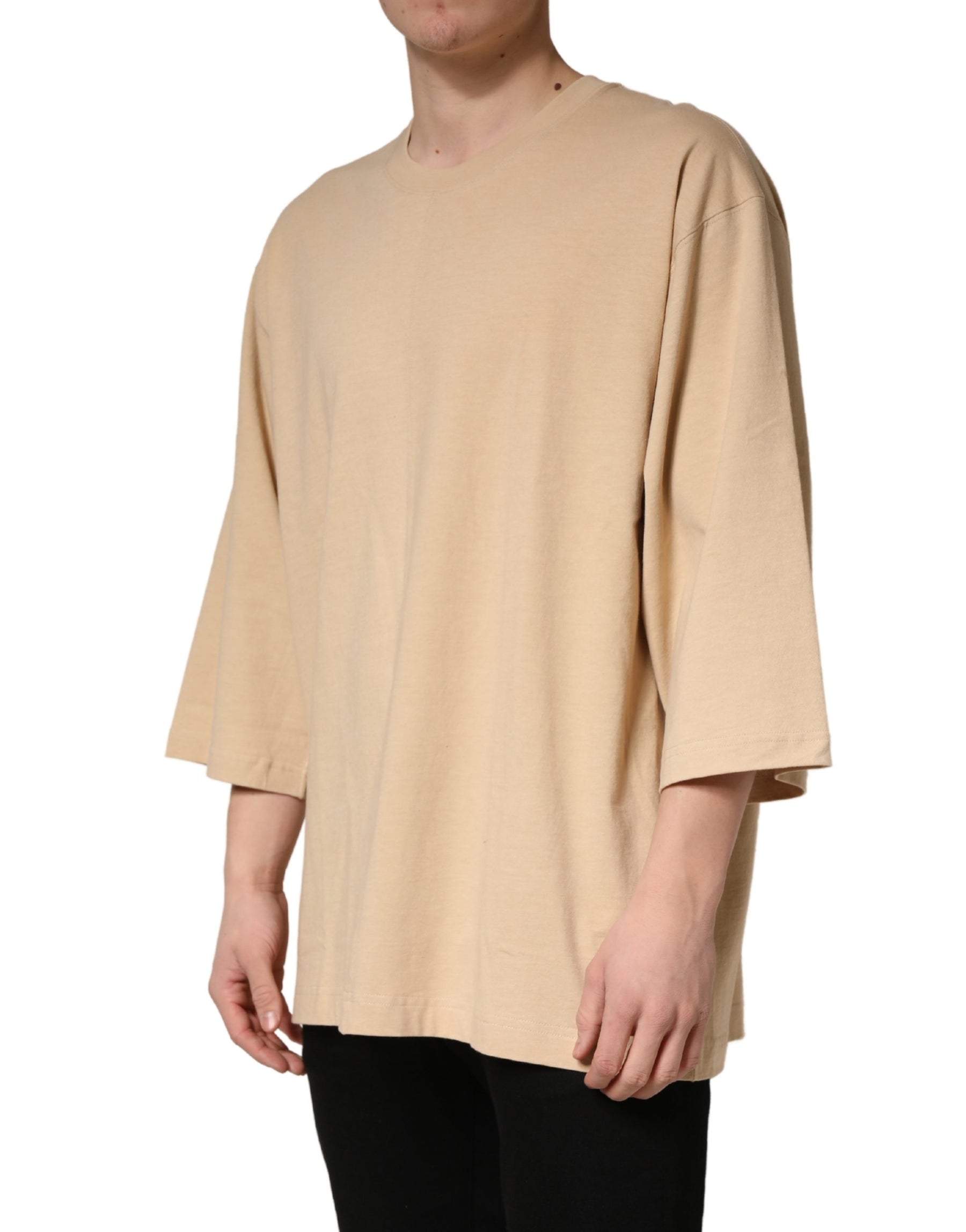 Dolce & Gabbana Beige Cotton Roundneck Oversized Fit T-shirt | Regal Royce