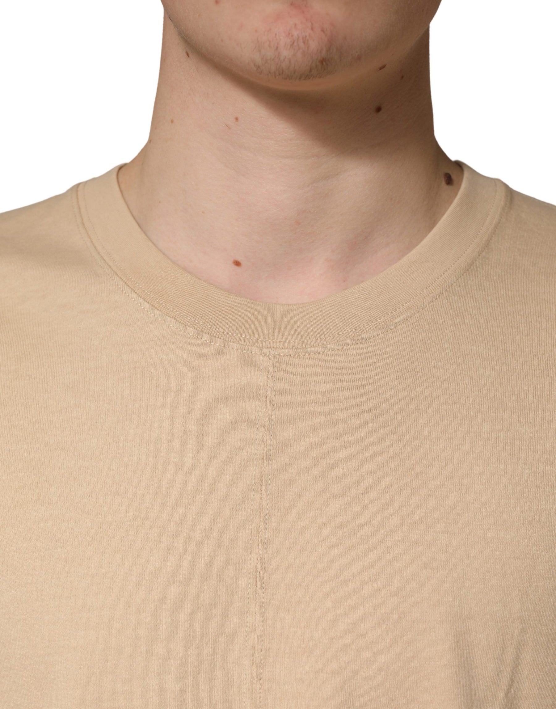 Dolce & Gabbana Beige Cotton Roundneck Oversized Fit T-shirt | Regal Royce