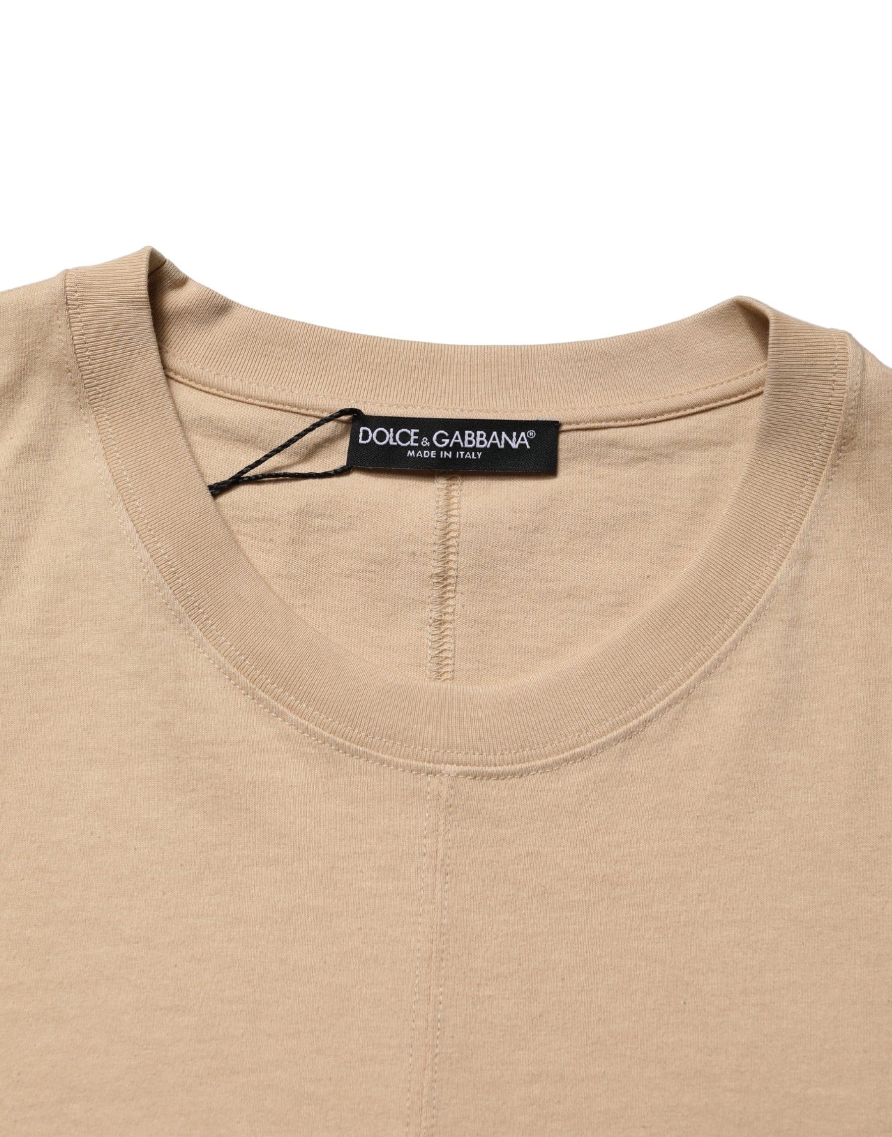 Dolce & Gabbana Beige Cotton Roundneck Oversized Fit T-shirt | Regal Royce
