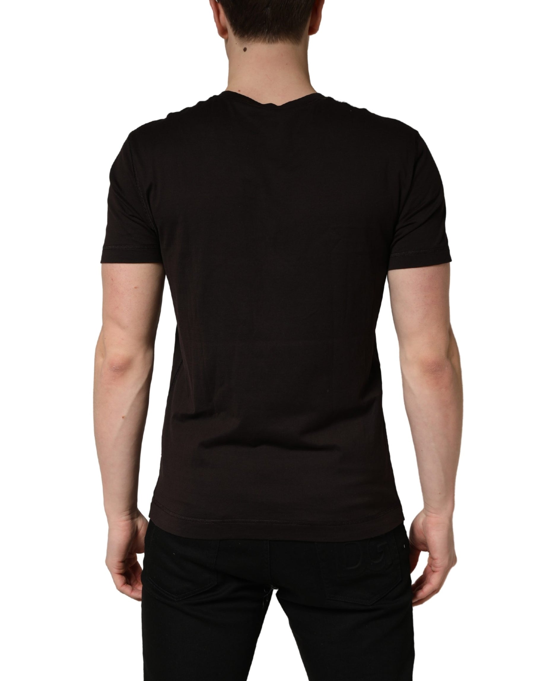 Dolce & Gabbana Brown Logo Embroidered Men Crew Neck T-shirt | Regal Royce