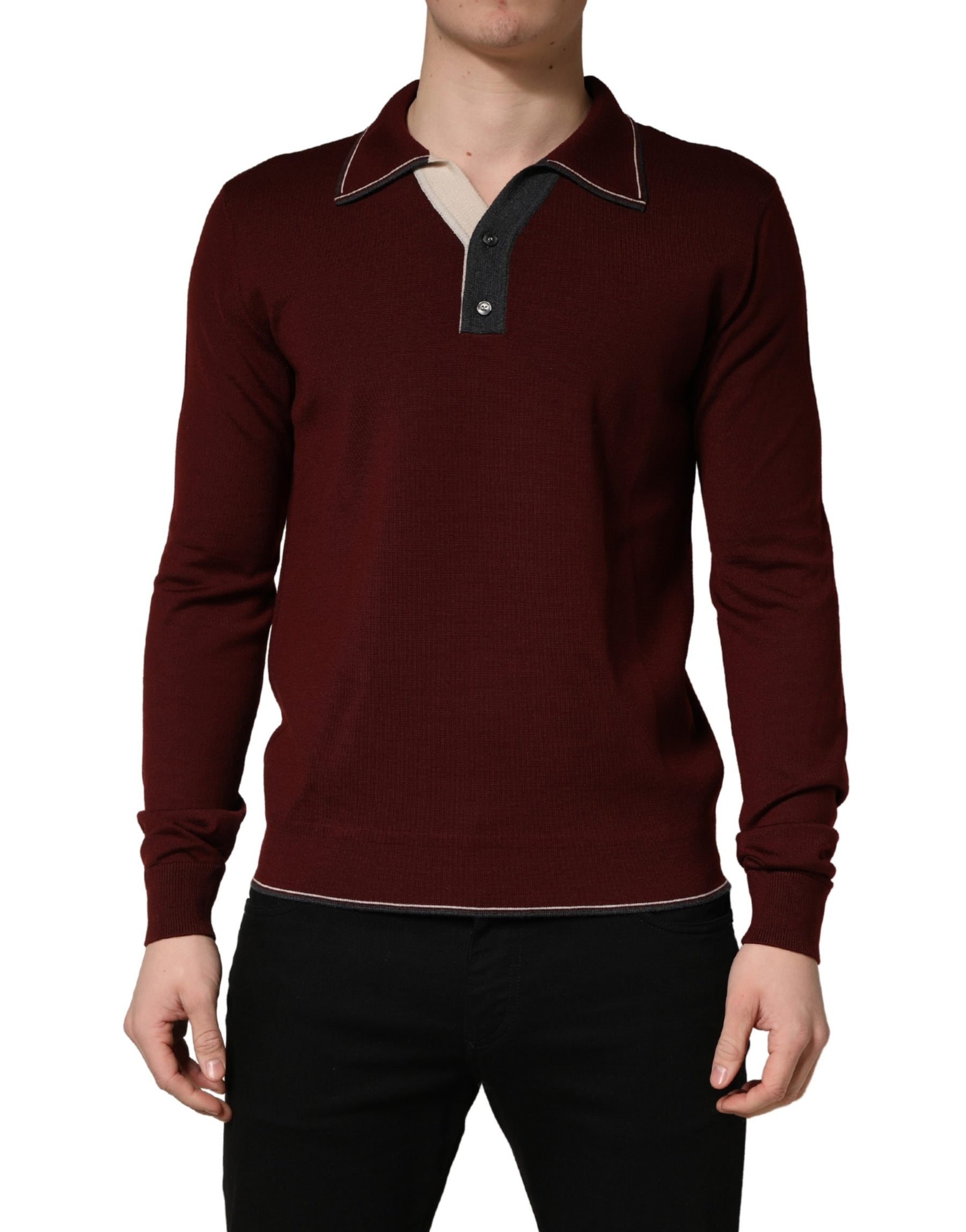Dolce & Gabbana Maroon Re-Edition Wool Long Sleeves T-shirt | Regal Royce
