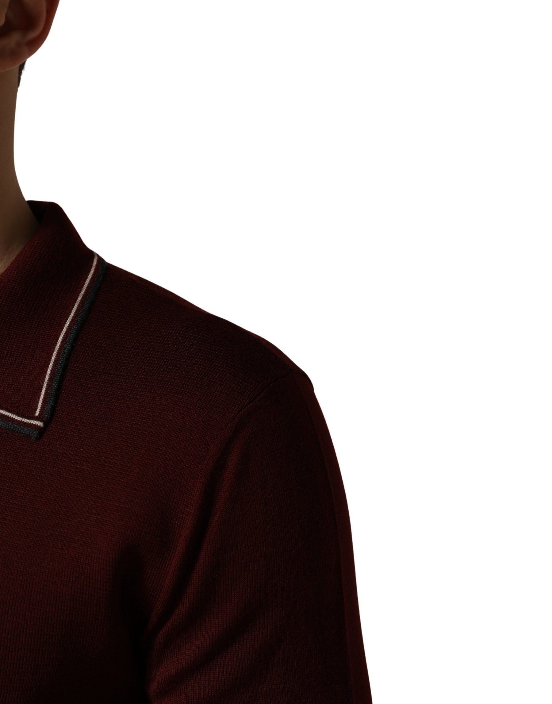 Dolce & Gabbana Maroon Re-Edition Wool Long Sleeves T-shirt | Regal Royce