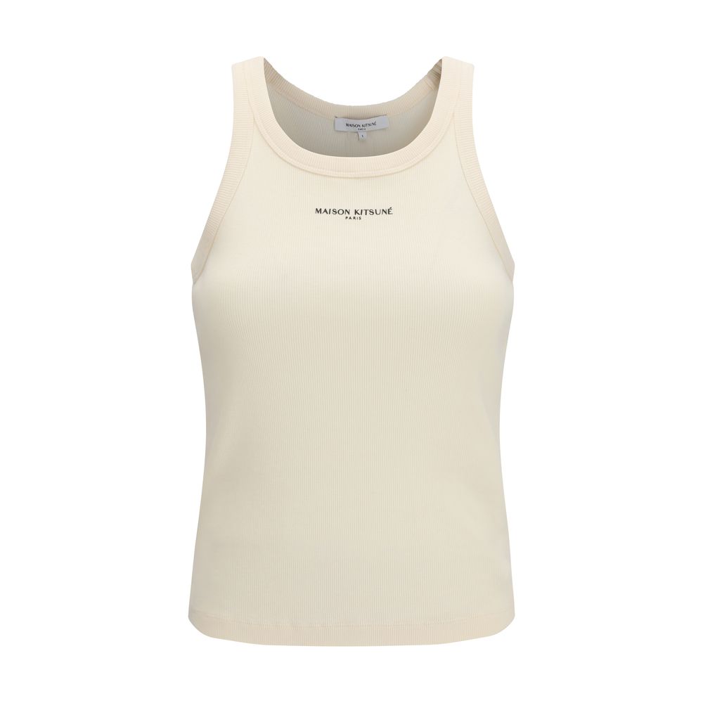 Maison Kitsuné Beige Cotton Sleeveles T-Shirt | Regal Royce