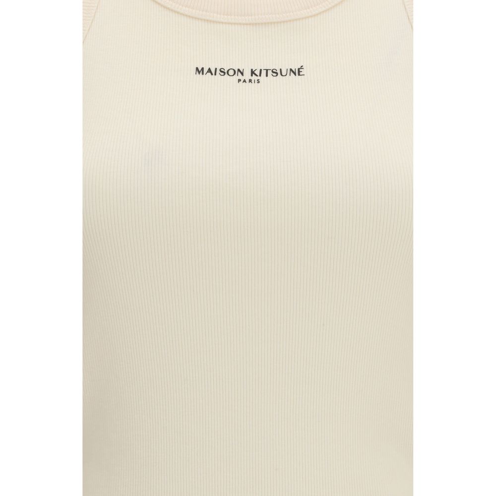 Maison Kitsuné Beige Cotton Sleeveles T-Shirt | Regal Royce