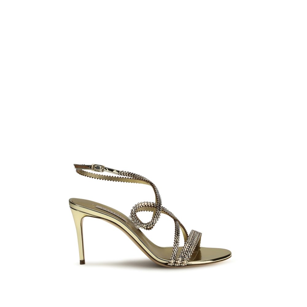 Casadei Gold Calf Leather Bos Taurus Stiletto Heel Sandals | Regal Royce