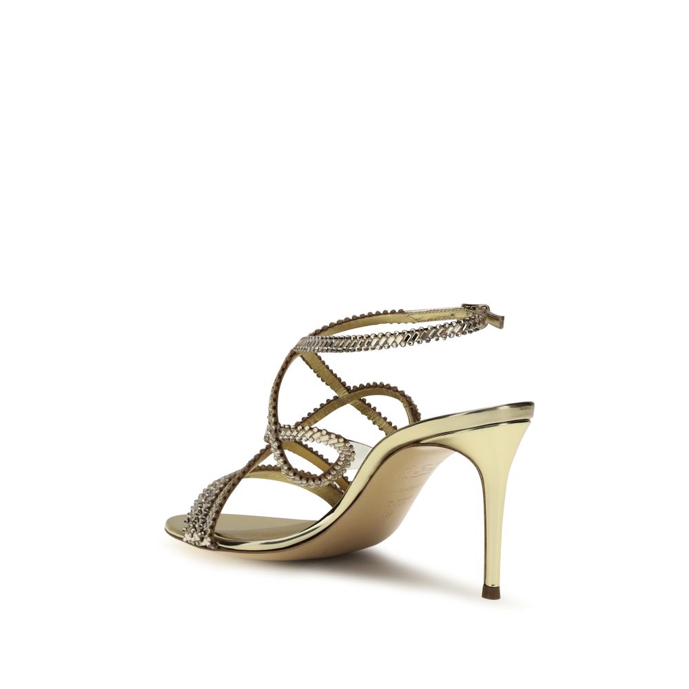 Casadei Gold Calf Leather Bos Taurus Stiletto Heel Sandals | Regal Royce
