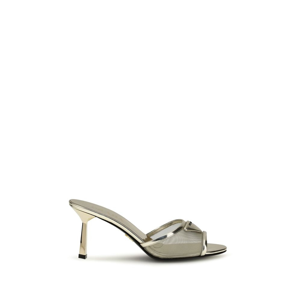 Prada Silver Calf Leather Bos Taurus Stiletto Heel Sandals | Regal Royce