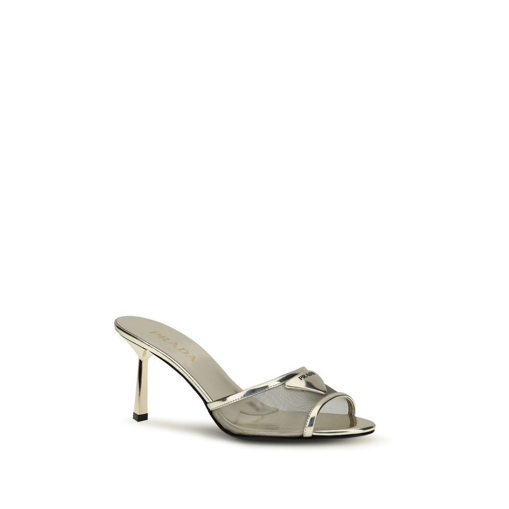 Prada Silver Calf Leather Bos Taurus Stiletto Heel Sandals | Regal Royce