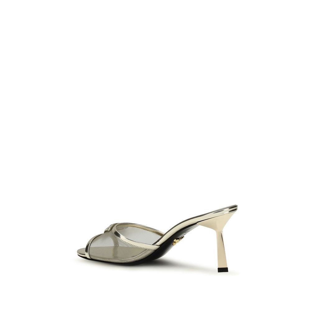 Prada Silver Calf Leather Bos Taurus Stiletto Heel Sandals | Regal Royce