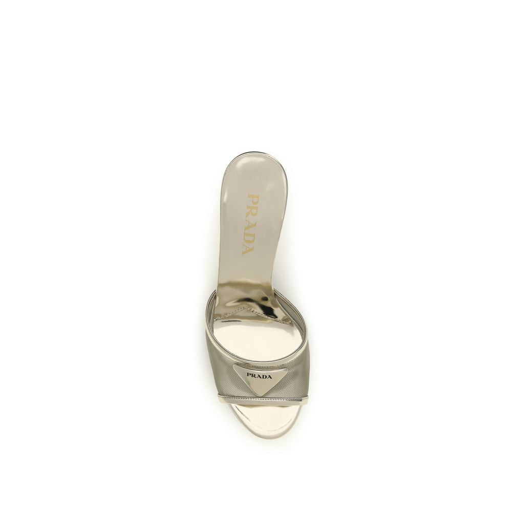 Prada Silver Calf Leather Bos Taurus Stiletto Heel Sandals | Regal Royce