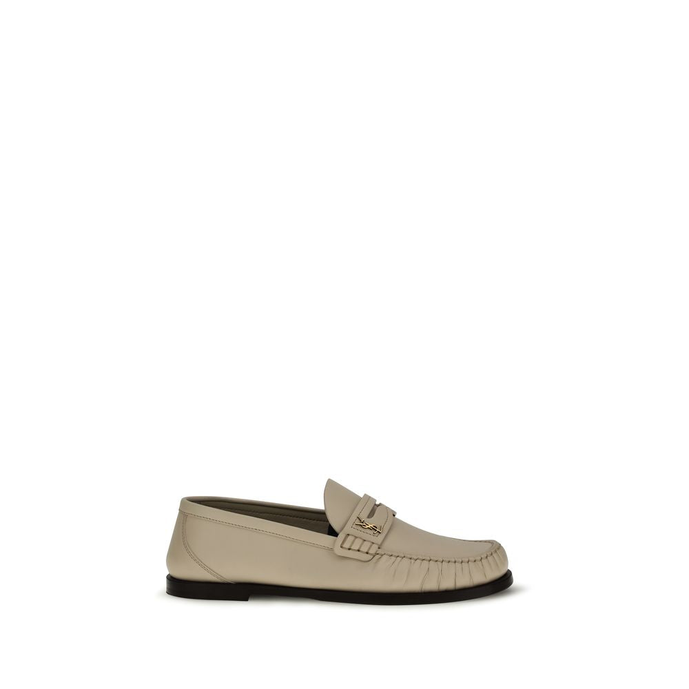 Saint Laurent Beige Calf Leather Bos Taurus Slip-On Loafers | Regal Royce