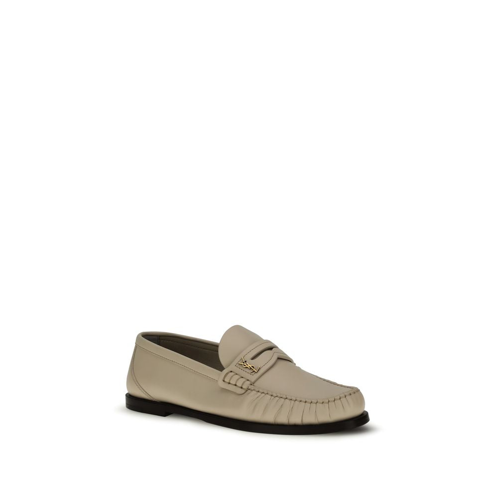 Saint Laurent Beige Calf Leather Bos Taurus Slip-On Loafers | Regal Royce