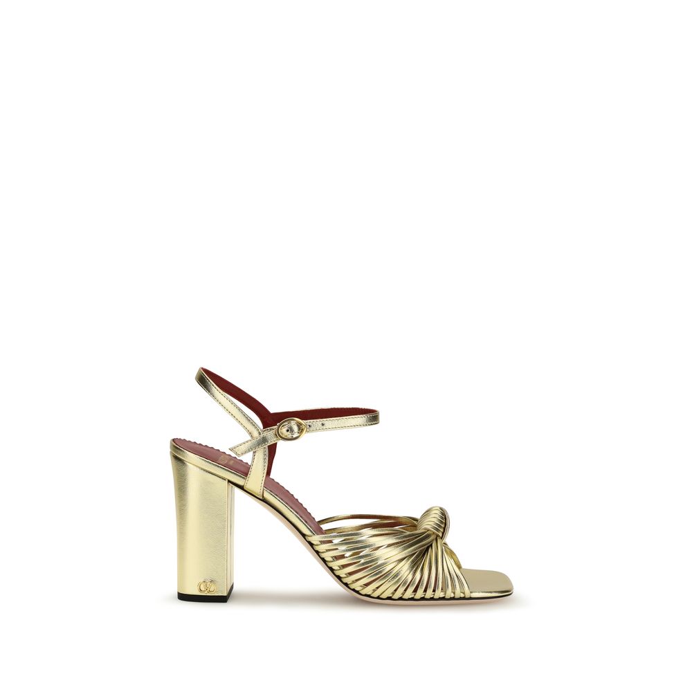 Valentino Garavani Gold Calf Leather Bos Taurus Platform Sandals | Regal Royce