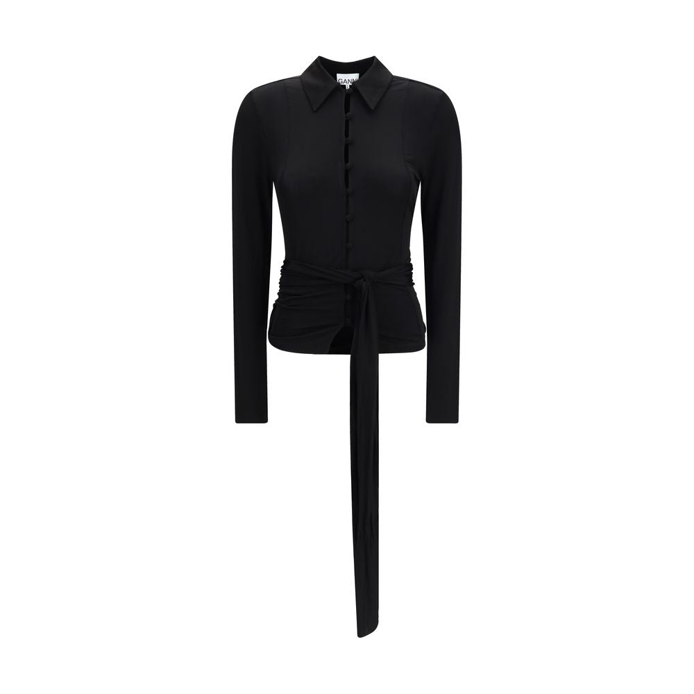 Ganni Black Recycled Polyester Shirt | Regal Royce