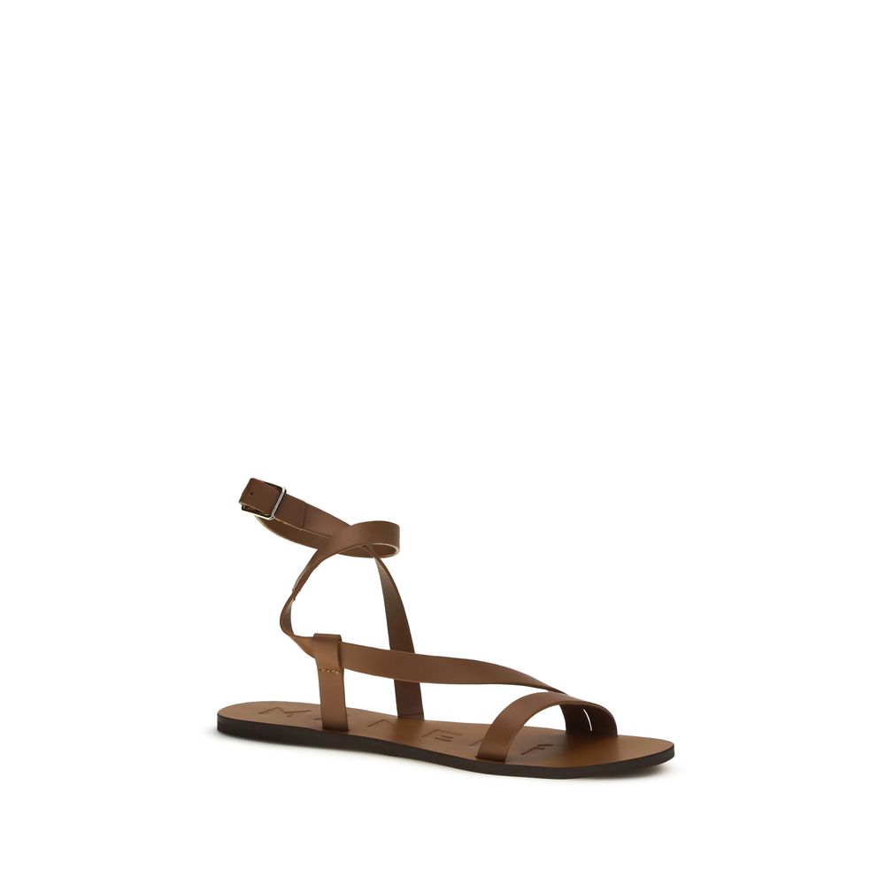Manebi Brown Calf Leather Bos Taurus Flat Sandals | Regal Royce