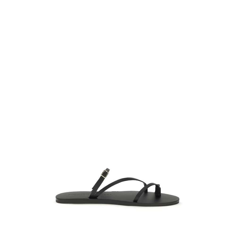 Manebi Black Calf Leather Bos Taurus Flat Sandals | Regal Royce