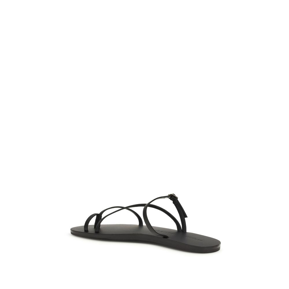 Manebi Black Calf Leather Bos Taurus Flat Sandals | Regal Royce