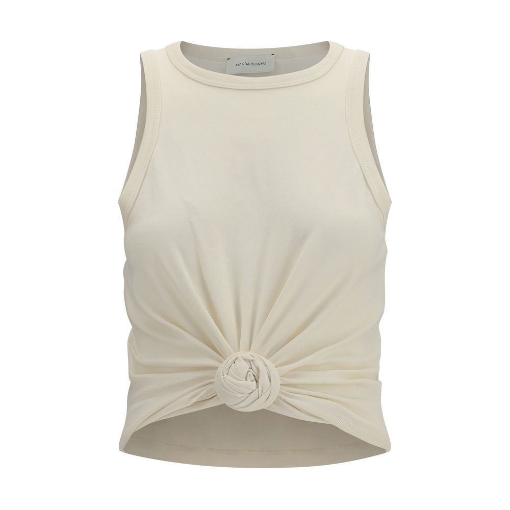 Magda Butrym Beige Cotton Sleeveles T-Shirt | Regal Royce