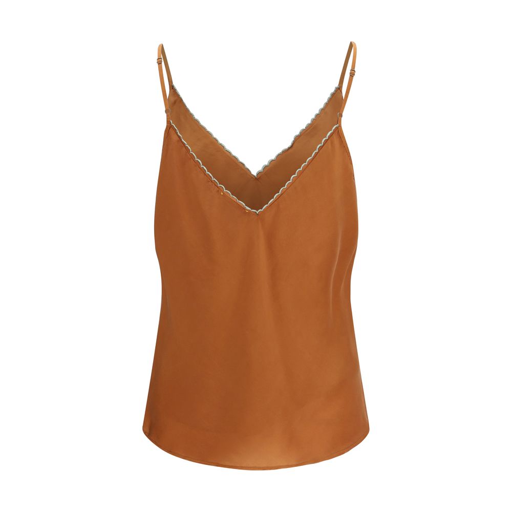 Forte_Forte Orange Silk Sleeveles T-Shirt | Regal Royce
