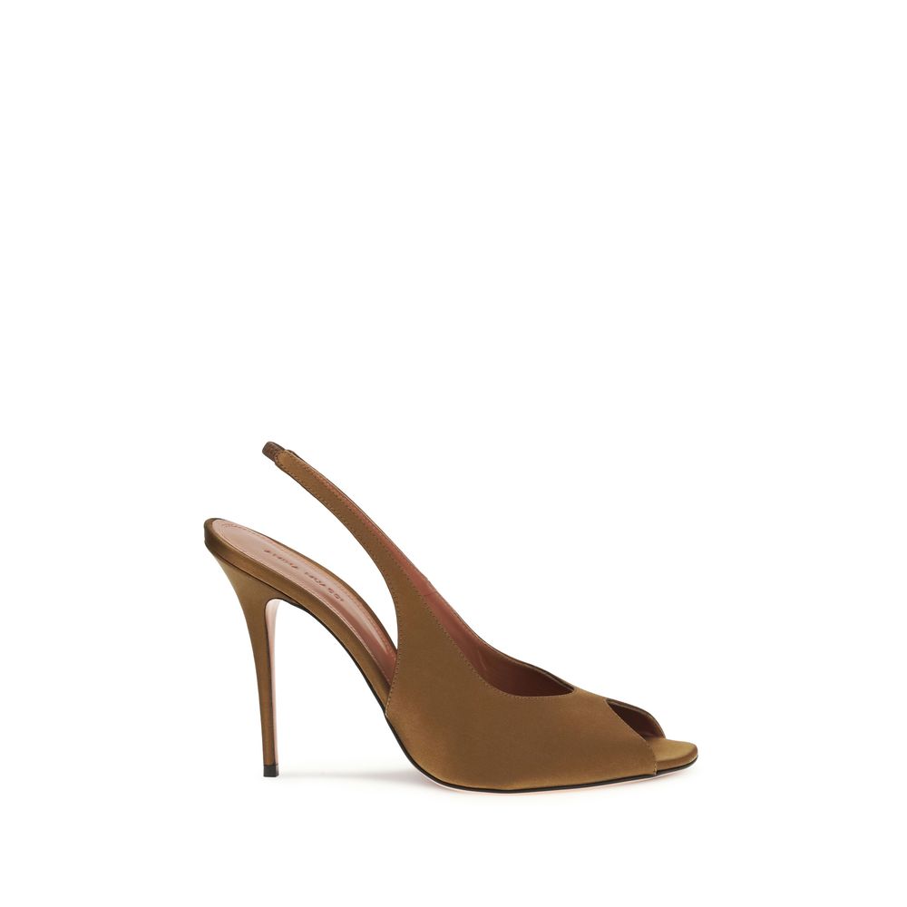 Amina Muaddi Brown Silk Stiletto Heel Sandals | Regal Royce