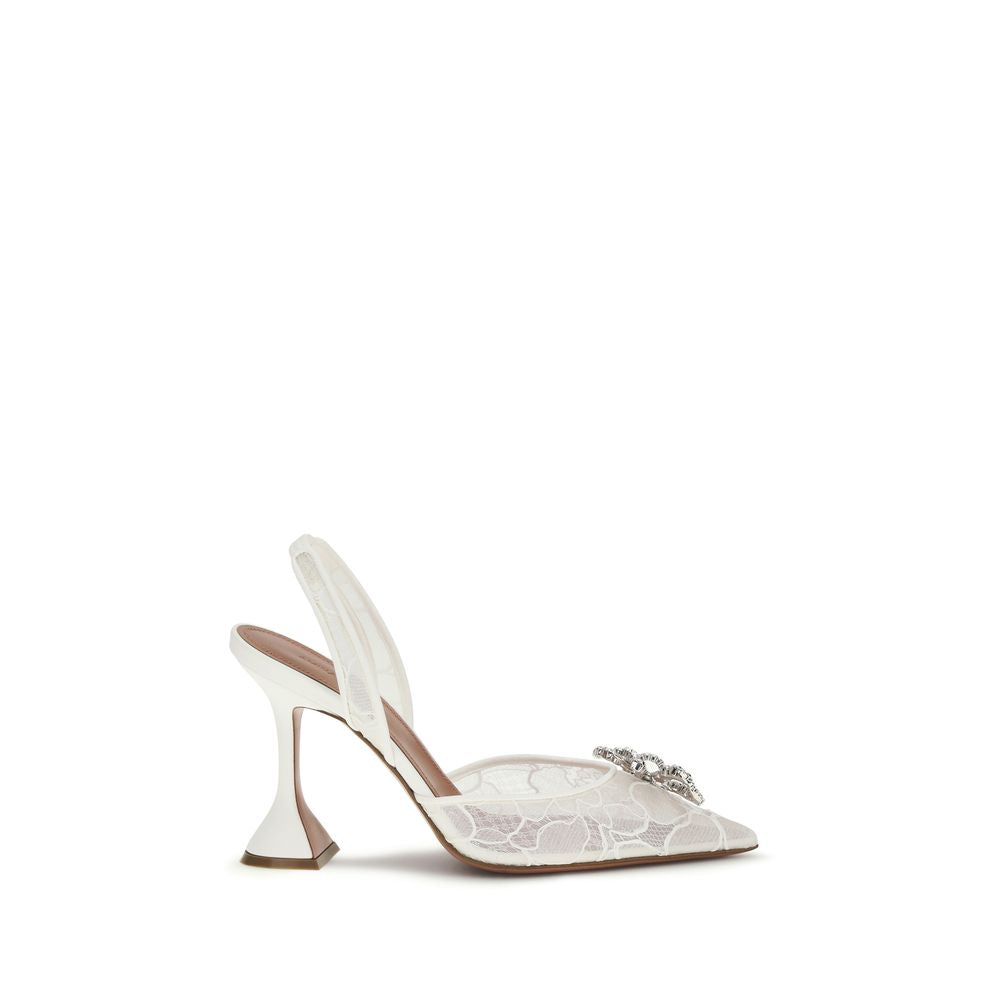 Amina Muaddi White Cotton Stiletto Heel Sandals | Regal Royce
