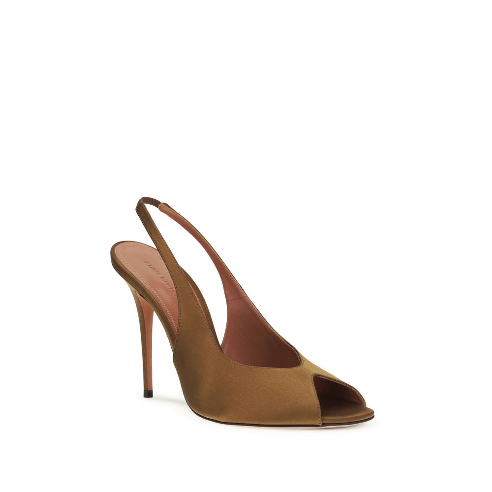 Amina Muaddi Brown Silk Stiletto Heel Sandals | Regal Royce