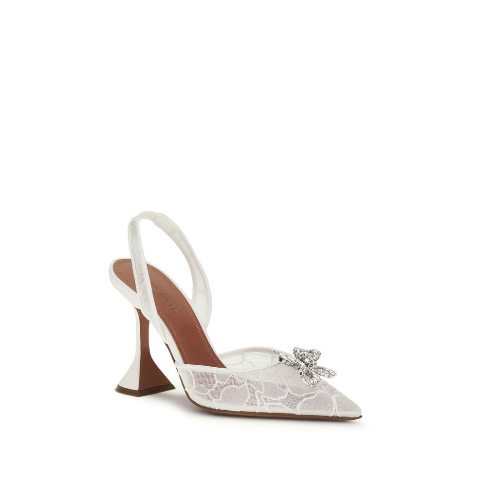 Amina Muaddi White Cotton Stiletto Heel Sandals | Regal Royce